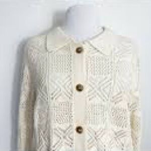 Zoe Cream Button Sweater EUC